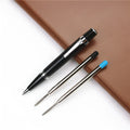 Full metal black pocket rollerball pen with 0.7mm refill and two spare refills