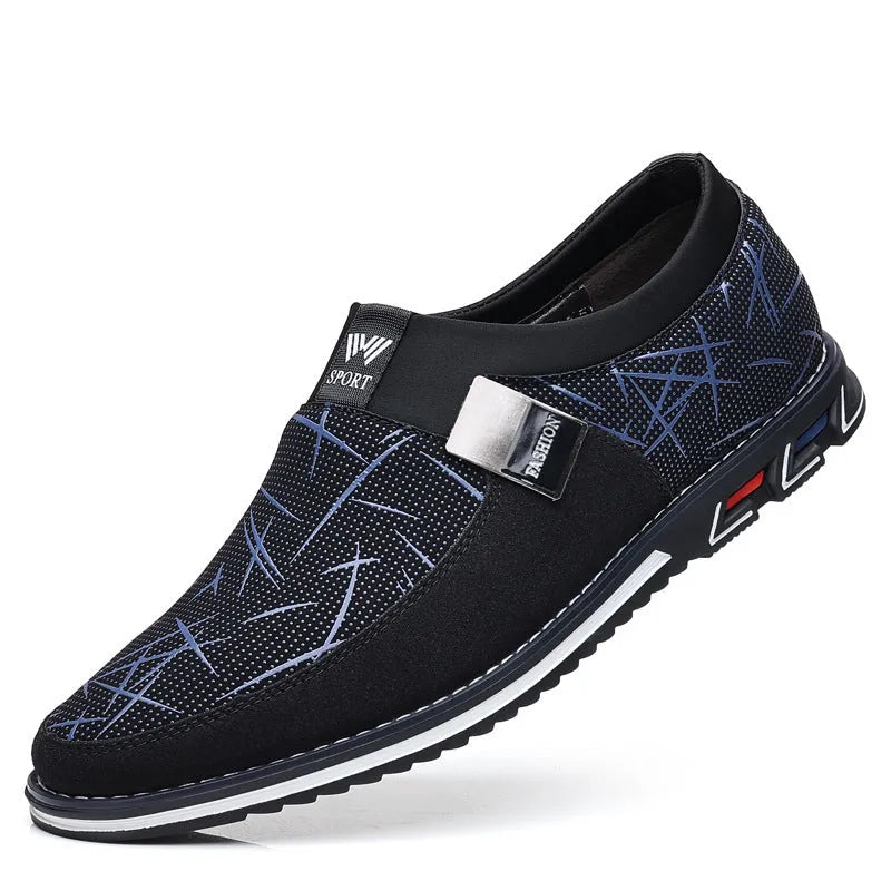 Men's grey-white casual low-top shoes with synthetic leather uppers and rubber flat soles
