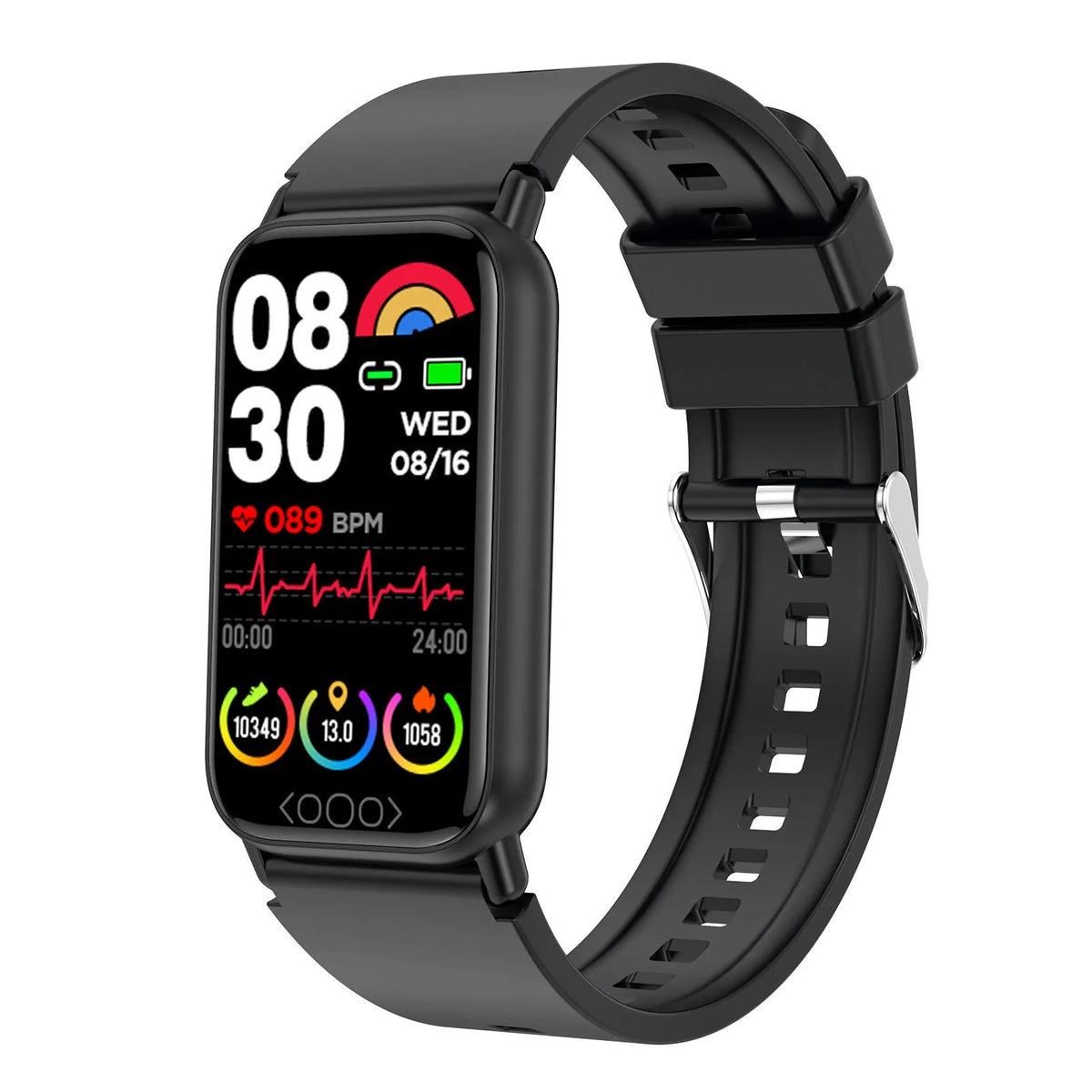 Smart bracelet with dynamic heart rate monitoring, blood oxygen, and sleep tracking – black colour with silicone strap