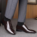 Men's black and brown business formal shoes with pointed toe design in artificial PU material