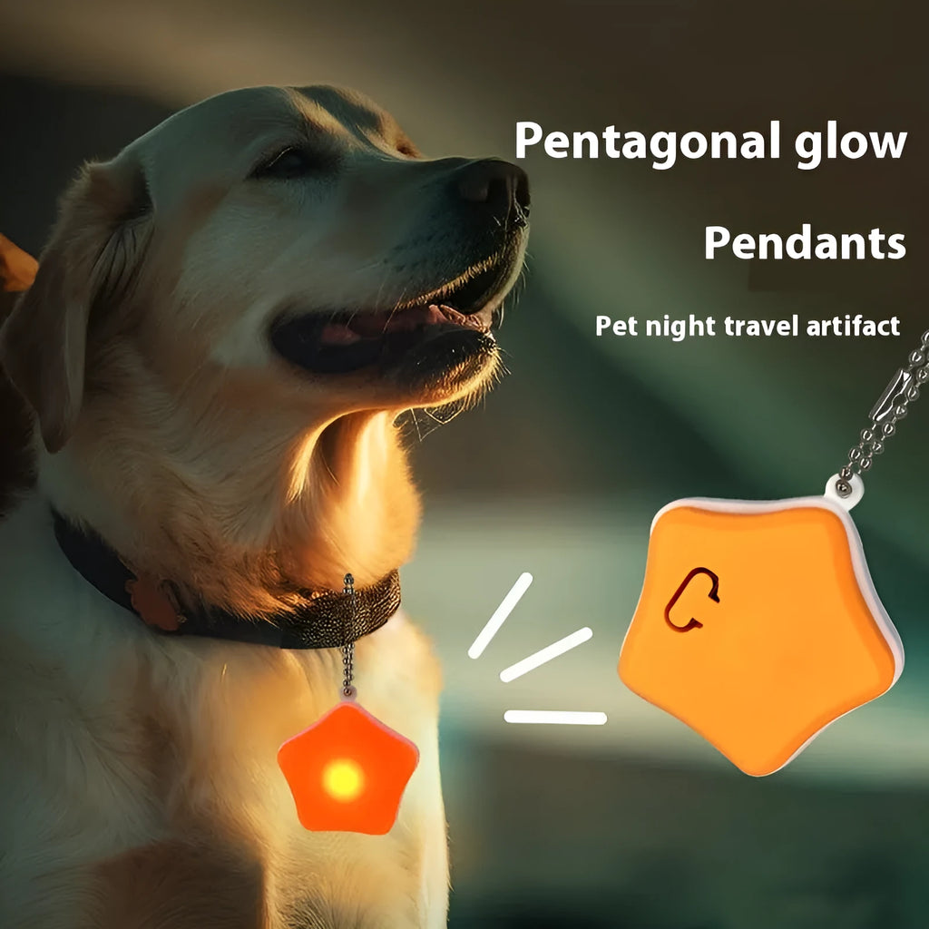 Blue and orange silicone rechargeable pet walking light attached to dog collar