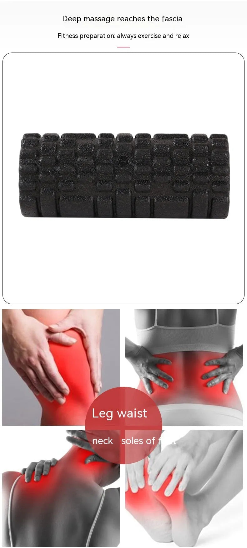 Black hollow EPP foam roller 33cm for Pilates balance and massage