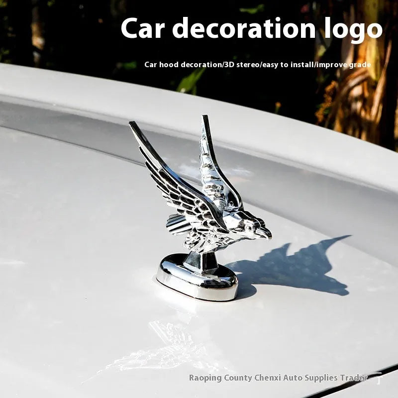 3D eagle wing car hood sticker in black ABS material with 115x115x60mm dimensions