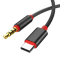 Nylon braided audio cable adapter for car stereo connection in black or silver colour