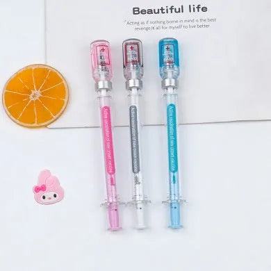 Vaccine design gel pen with plastic body and black 0.5mm refill