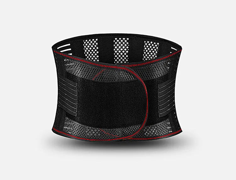 Black sports waist support belt with steel plate for lumbar decompression during fitness activities