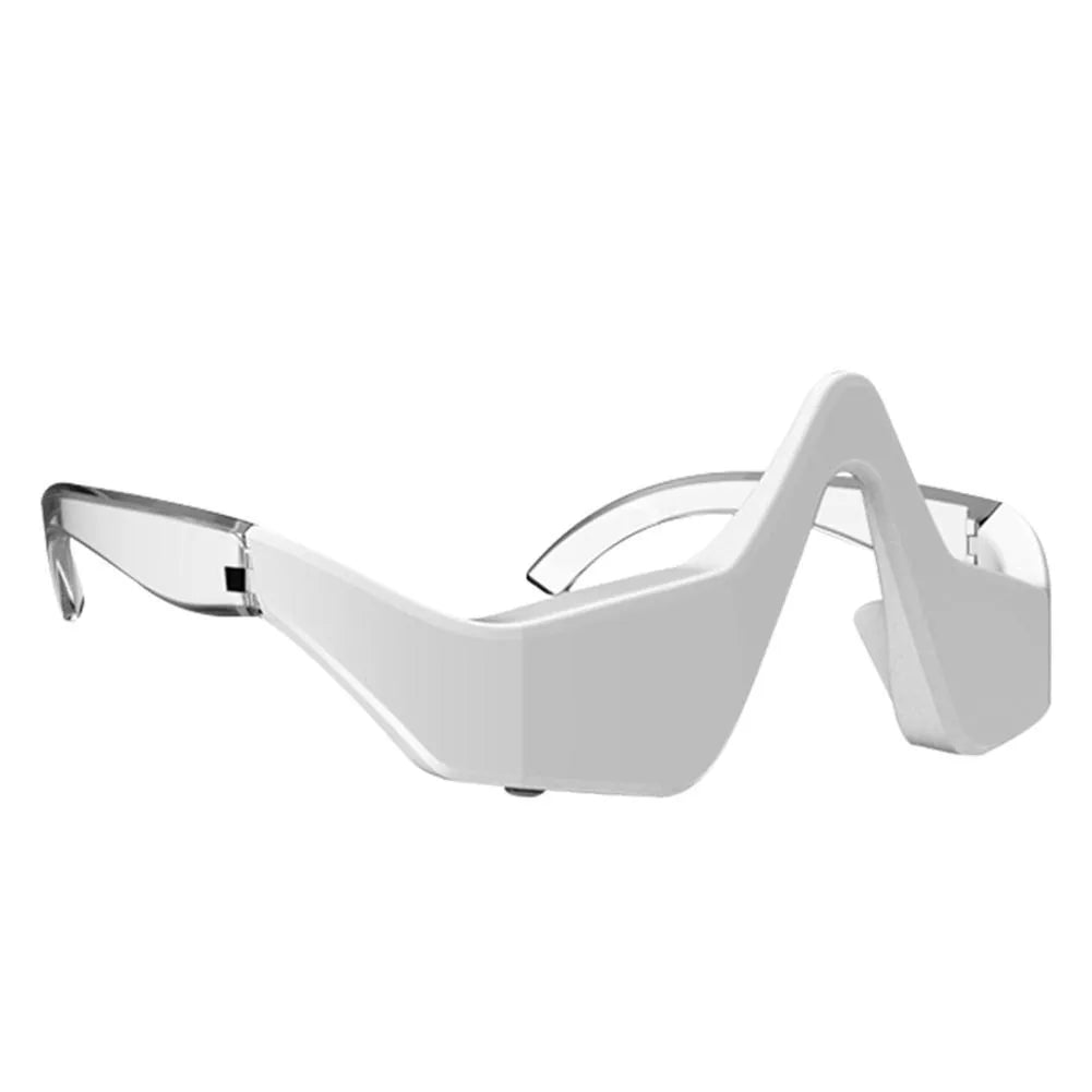 3D micro-current eye massager with glasses-like design showing pink and white colour options