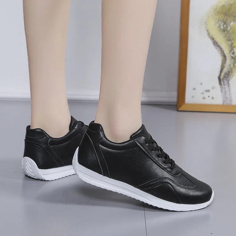 New platform white casual shoes for female students with PU upper and rubber sole