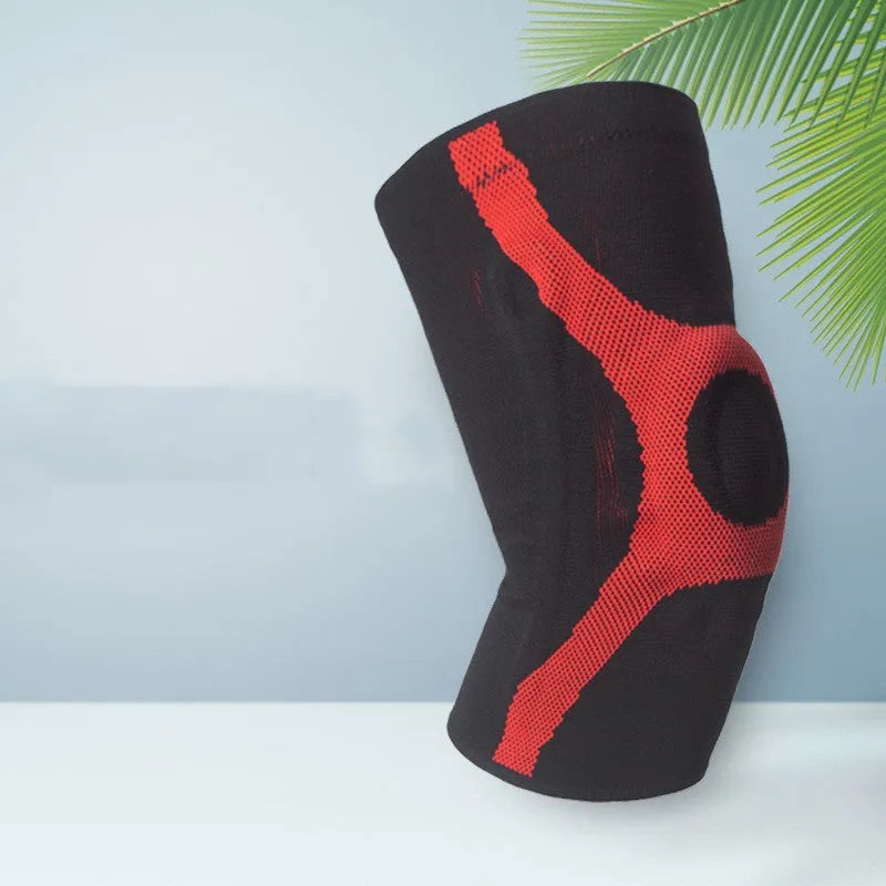 Red and grey silicone non-slip knee pads for running and climbing sports protection