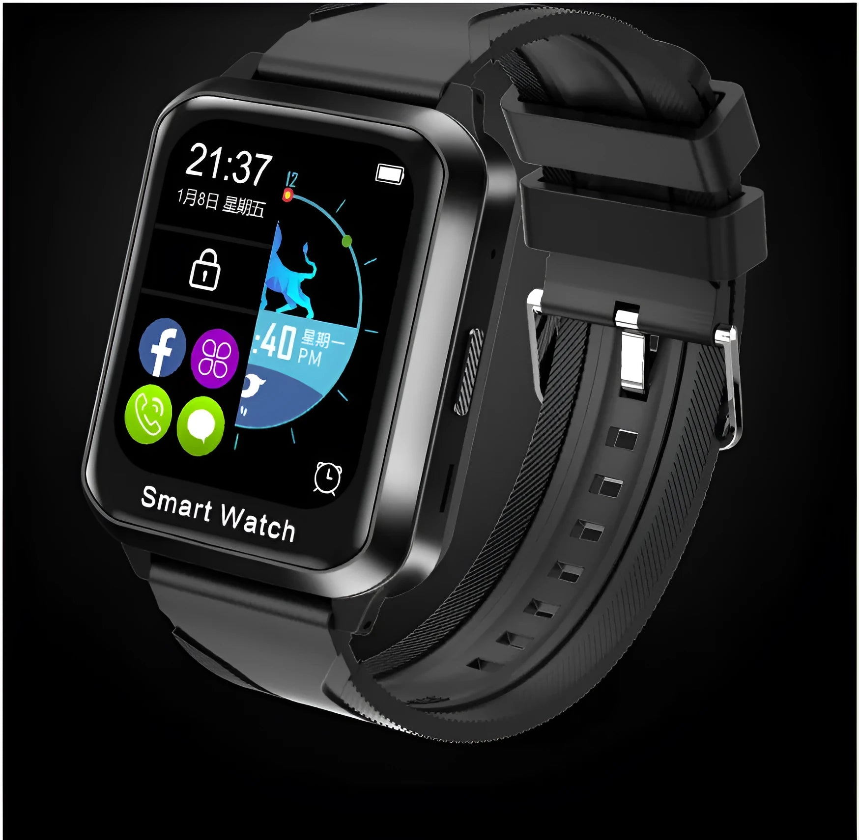 Black Bluetooth smart bracelet with 1.78-inch touchscreen display on a silicone wristband