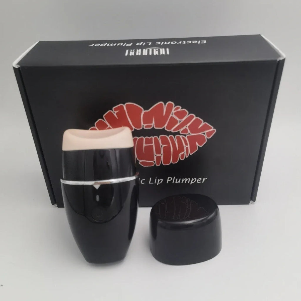 Black electric silicone lip plumper with 3-speed adjustment buttons and USB charging port