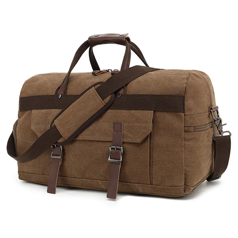 Men's canvas crossbody travel bag with retro styling in black, brown or grey colours