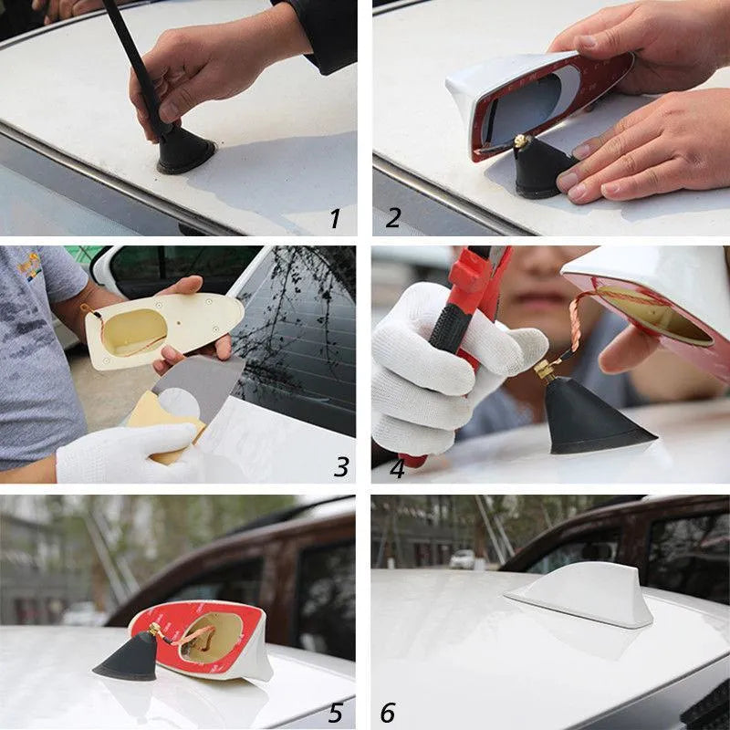 Car shark fin antenna in black with ABS shell and FM/AM connection cable