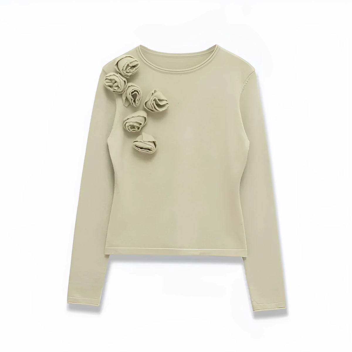 Women's round neck floral embellished striped knit sweater with long sleeves and contrast colour detail