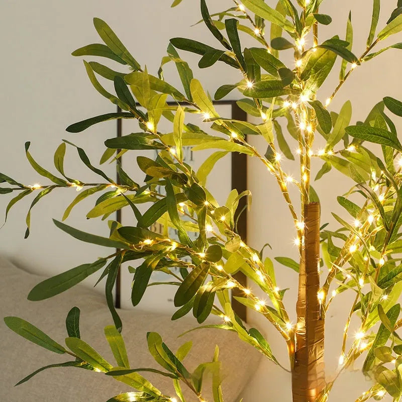 1.8 metre tall simulation olive leaf tree lamp with warm LED lights for outdoor courtyard decoration