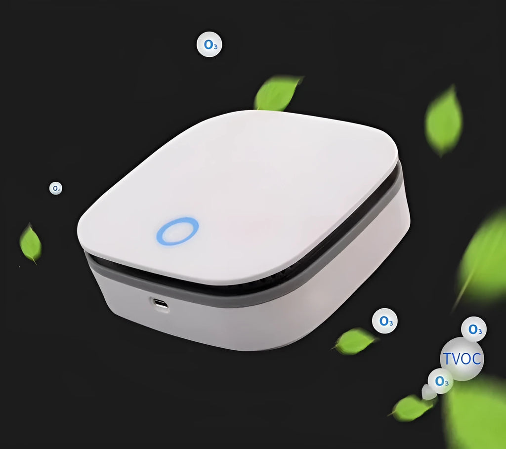 White USB-powered portable air purifier for cars and small rooms with a composite filter.