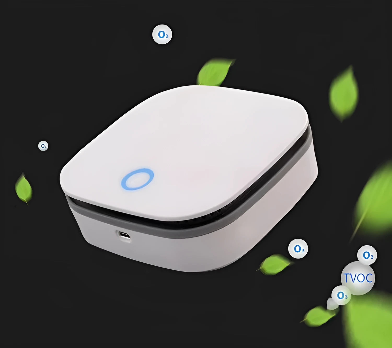 White USB-powered portable air purifier for cars and small rooms with a composite filter.
