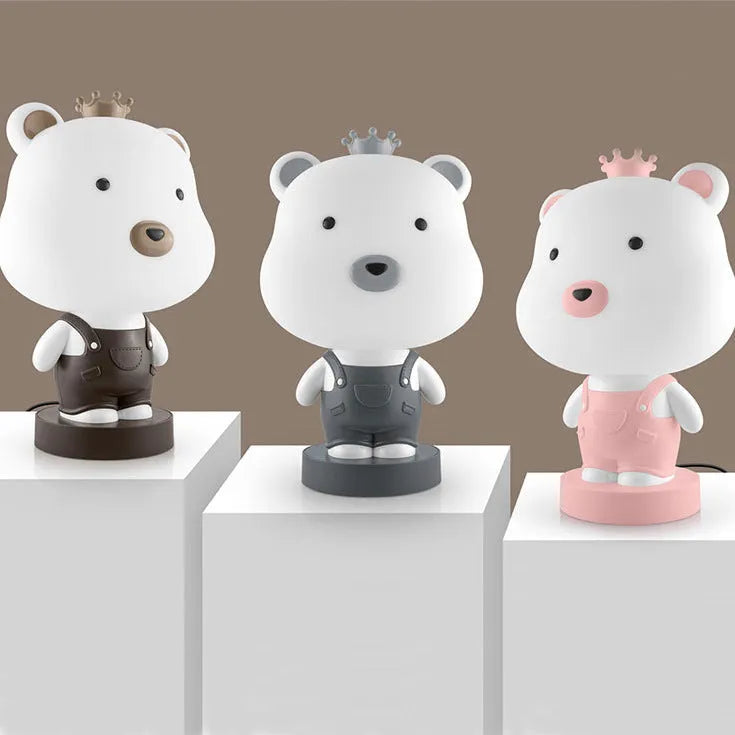 Cartoon animal table lamp in plastic, available as a bear, cow, rabbit, or tiger design.