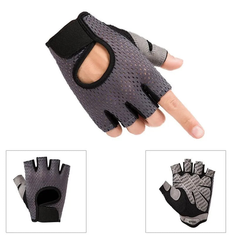 Half finger sports fitness gloves with non-slip silicone palm in Black colour for riding and gym use