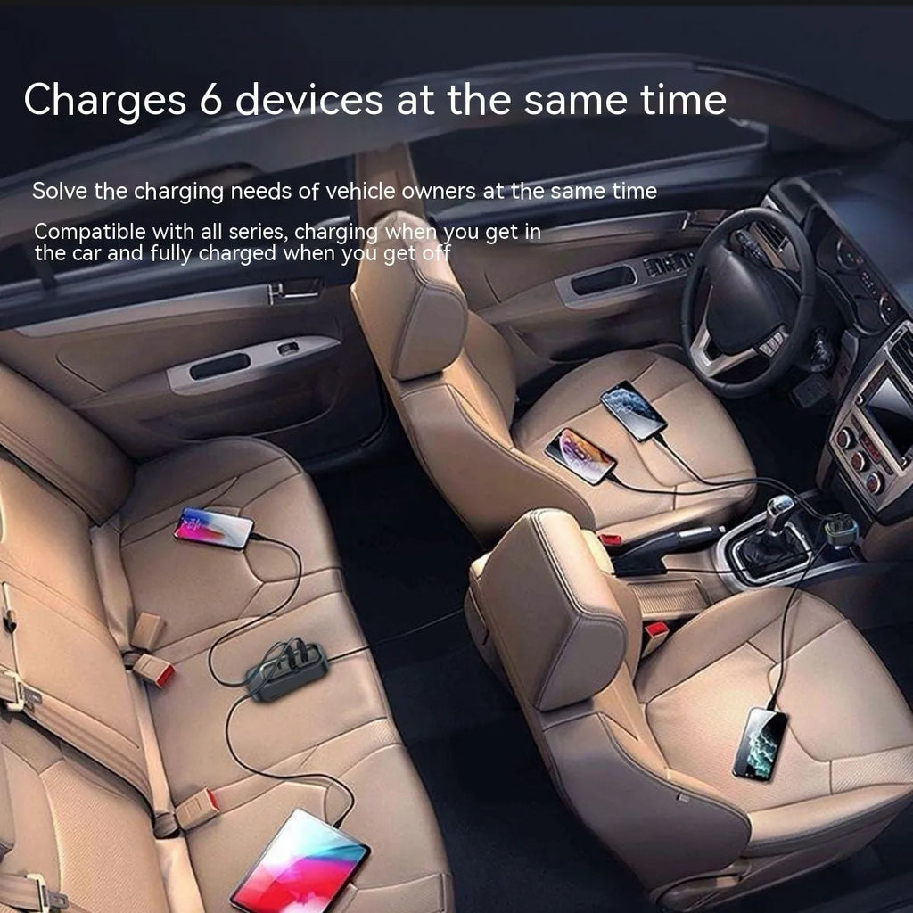 Retractable 4-port car charger for cigarette lighter sockets with QC3.0 fast charging