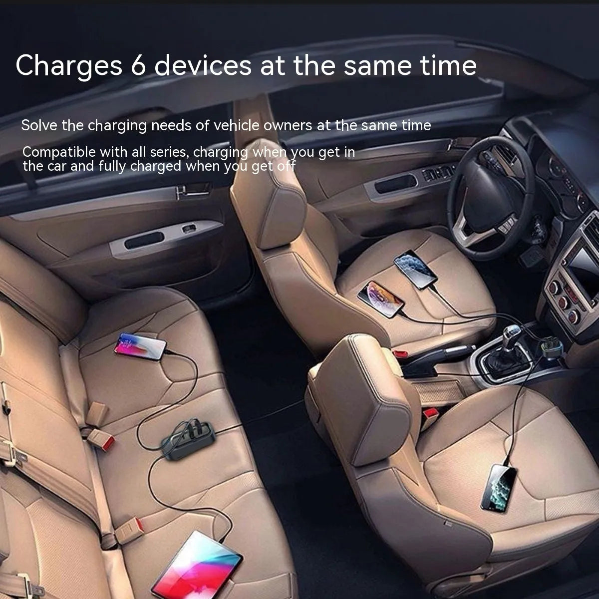 Retractable 4-port car charger for cigarette lighter sockets with QC3.0 fast charging