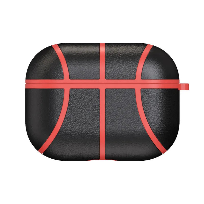 Basketball headphone case with handmade leather-style veneer finish and TPU flip cover for Apple AirPods Pro, showing nine colour style options