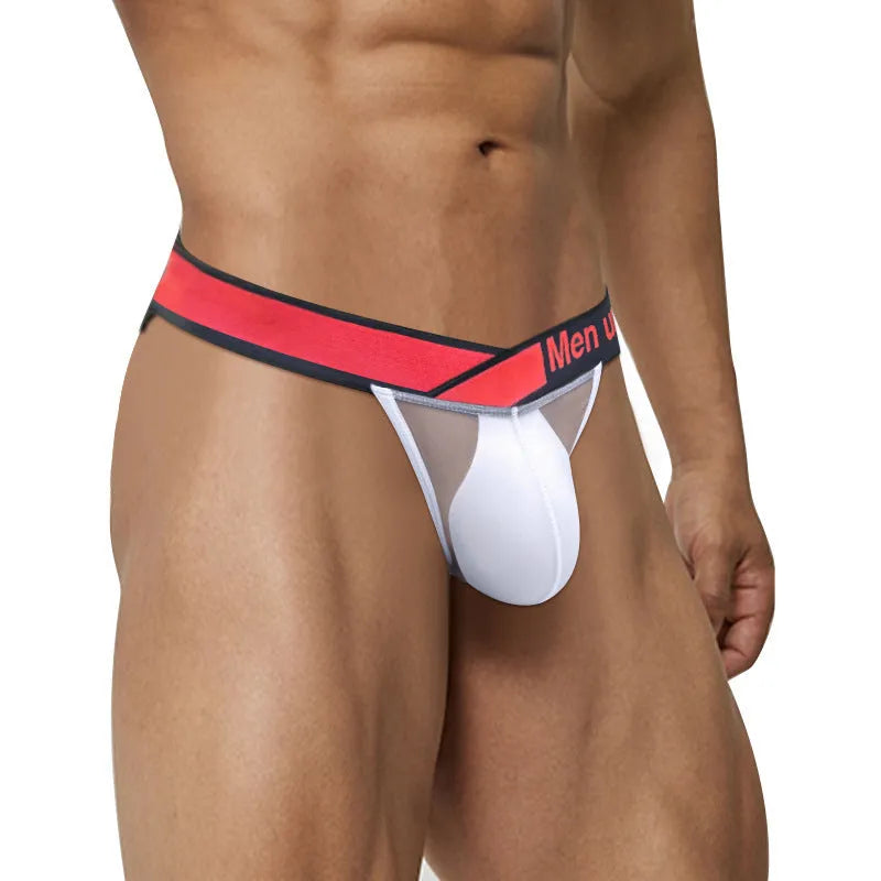 Men's transparent ice silk briefs in solid colour with low waist and V gradient high fork design