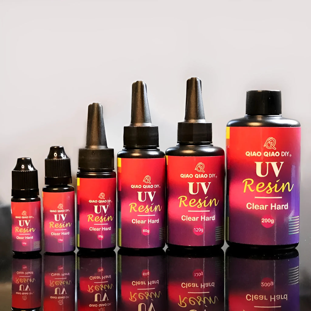 Transparent UV resin gel in a bottle, suitable for LED and UV light curing, non-yellowing formula for small craft projects