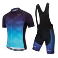 Cycling jersey set with moisture-wicking top and pants for summer mountain and road biking