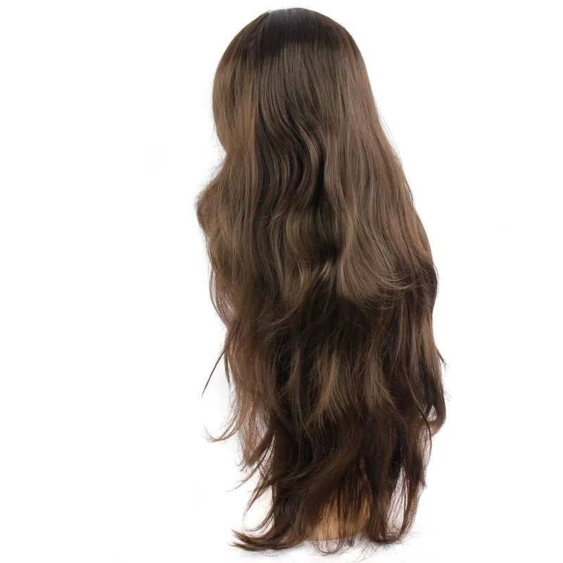 Long 26-inch brown high temperature silk wig with full mechanism cap