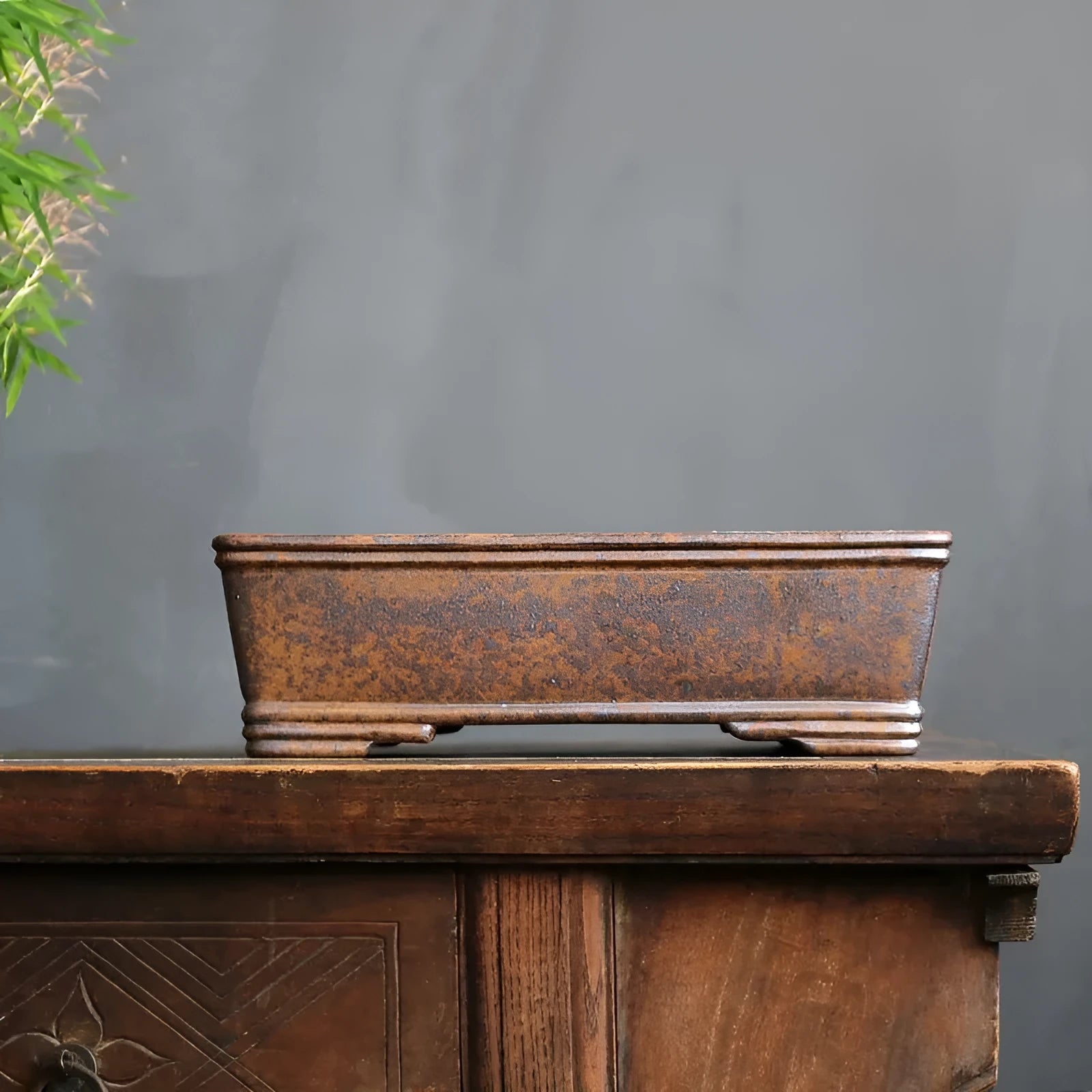 Purple sand rectangular bonsai pot with five-line basin design for pine and cypress trees