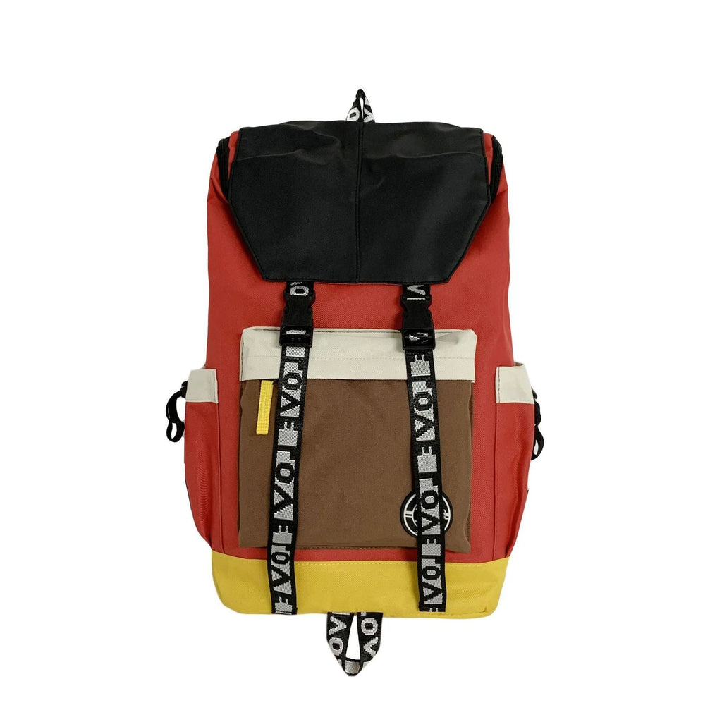 Oxford cloth backpack in black, green, or red with shoulder straps and handle