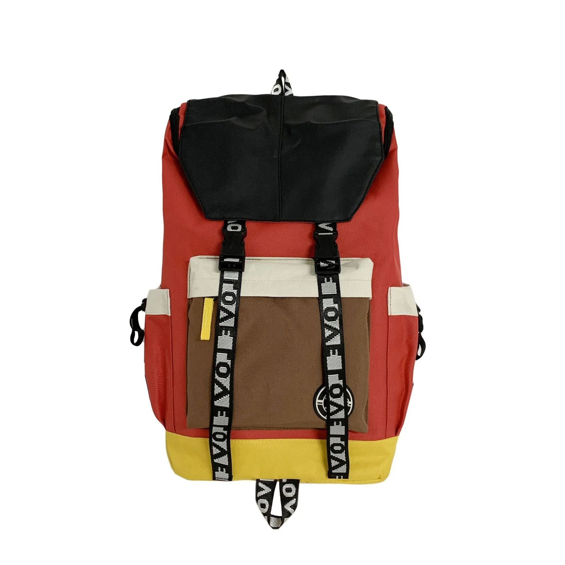 Oxford cloth backpack in black, green, or red with shoulder straps and handle