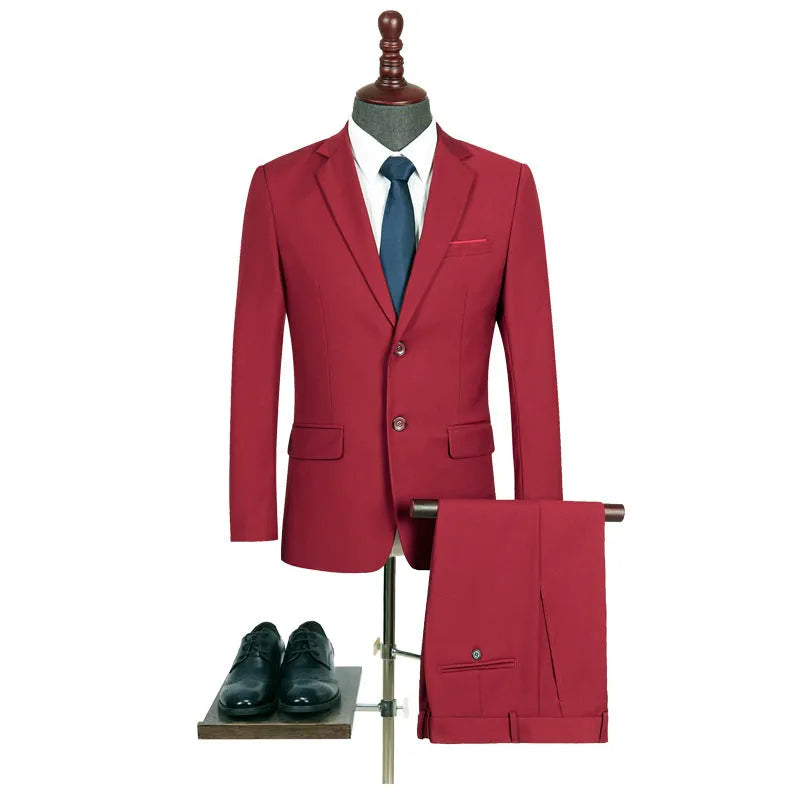 Men's slim fit casual business suit two-piece set in grey, plus sizes S-4XL, viscose blend fabric