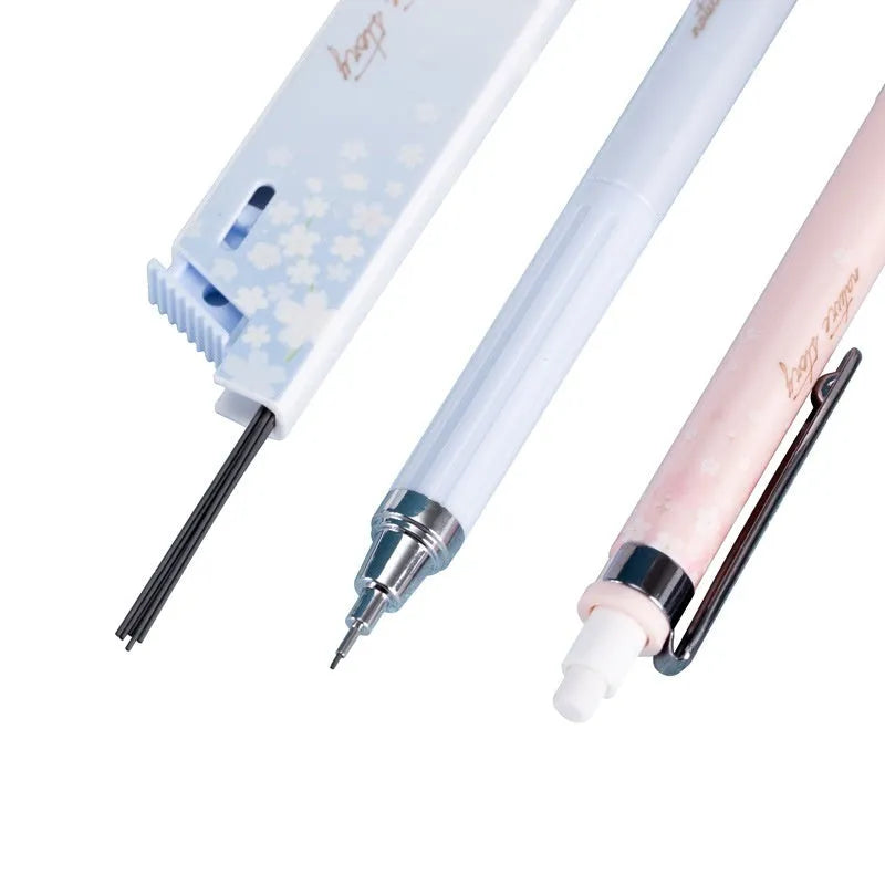 0.5mm cartoon sakura automatic mechanical pencil set with three pencils and refill boxes