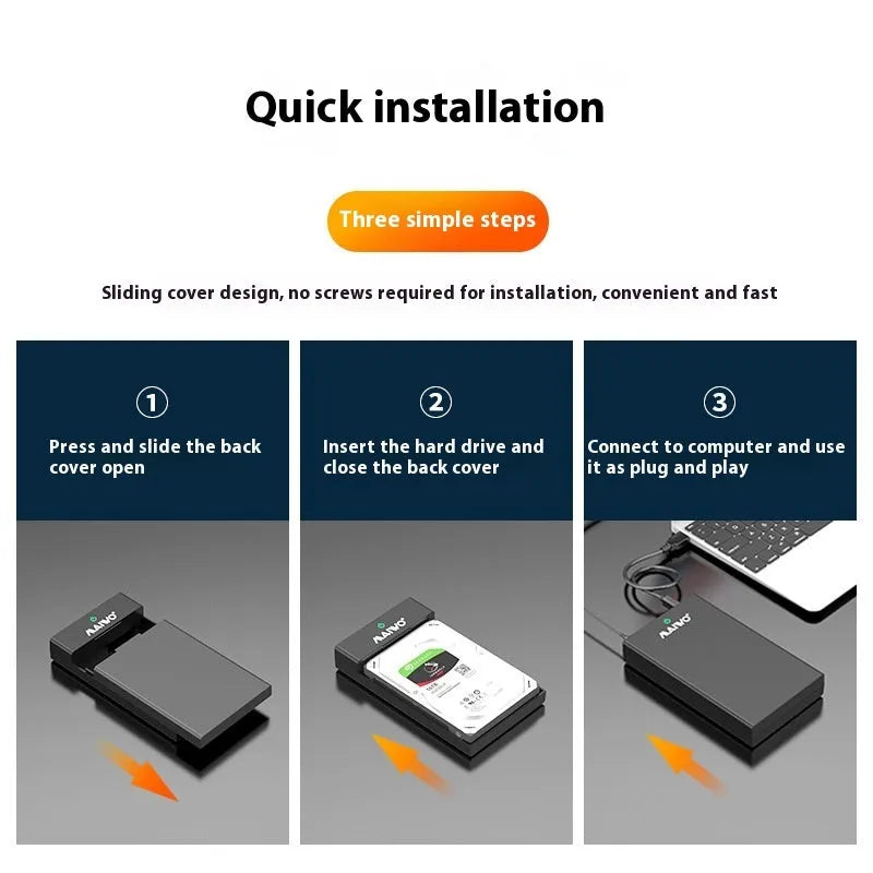 3.5 inch SATA to USB 3.0 hard disk enclosure with power supply and data cable