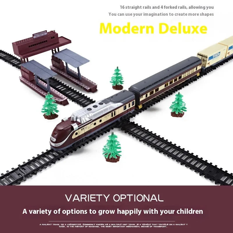 Retro electric rail car small train assembled model plastic educational toy for kids hands-on learning
