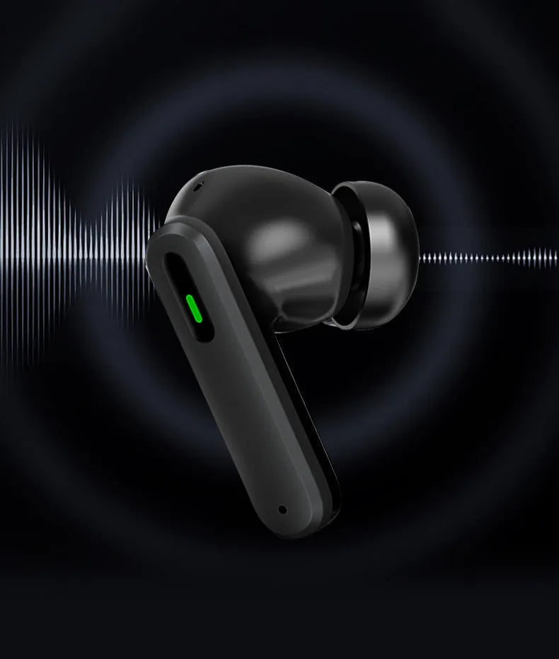 True wireless TWS38 Bluetooth earbuds in black and yellow with dual noise reduction, sports style