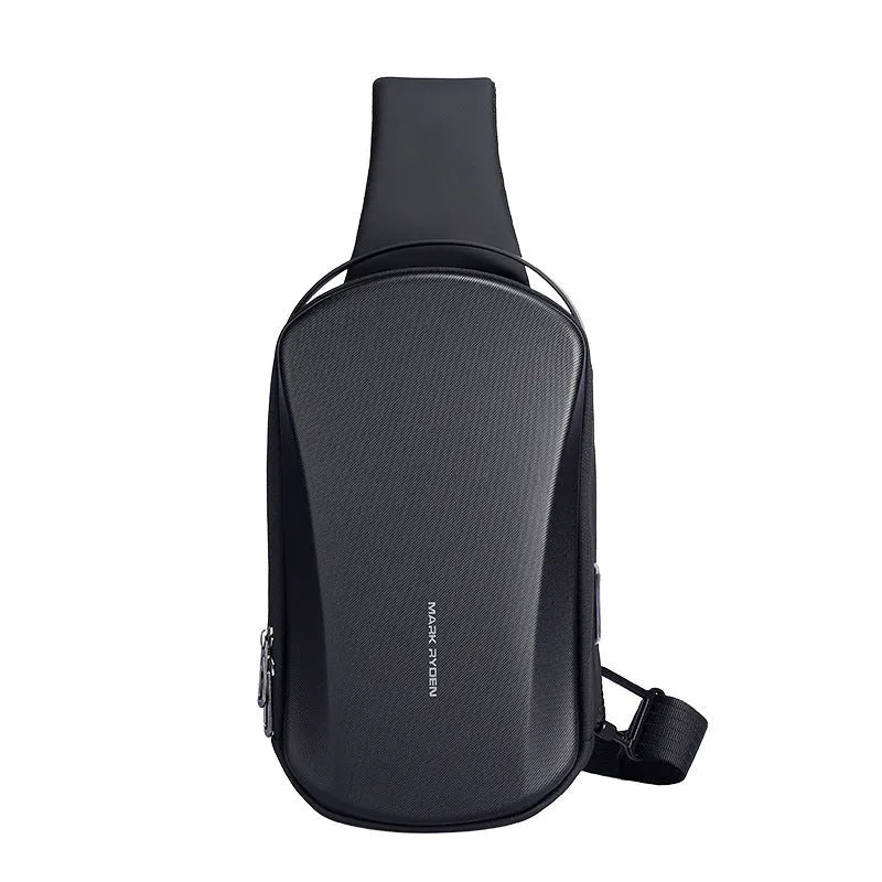 Men's hard shell chest bag in gray, waterproof PU Oxford fabric, 30x18x10cm with adjustable shoulder strap