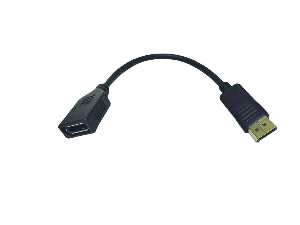 Black Display Port DP male to female extension cable approximately 10cm long with rotating adapter