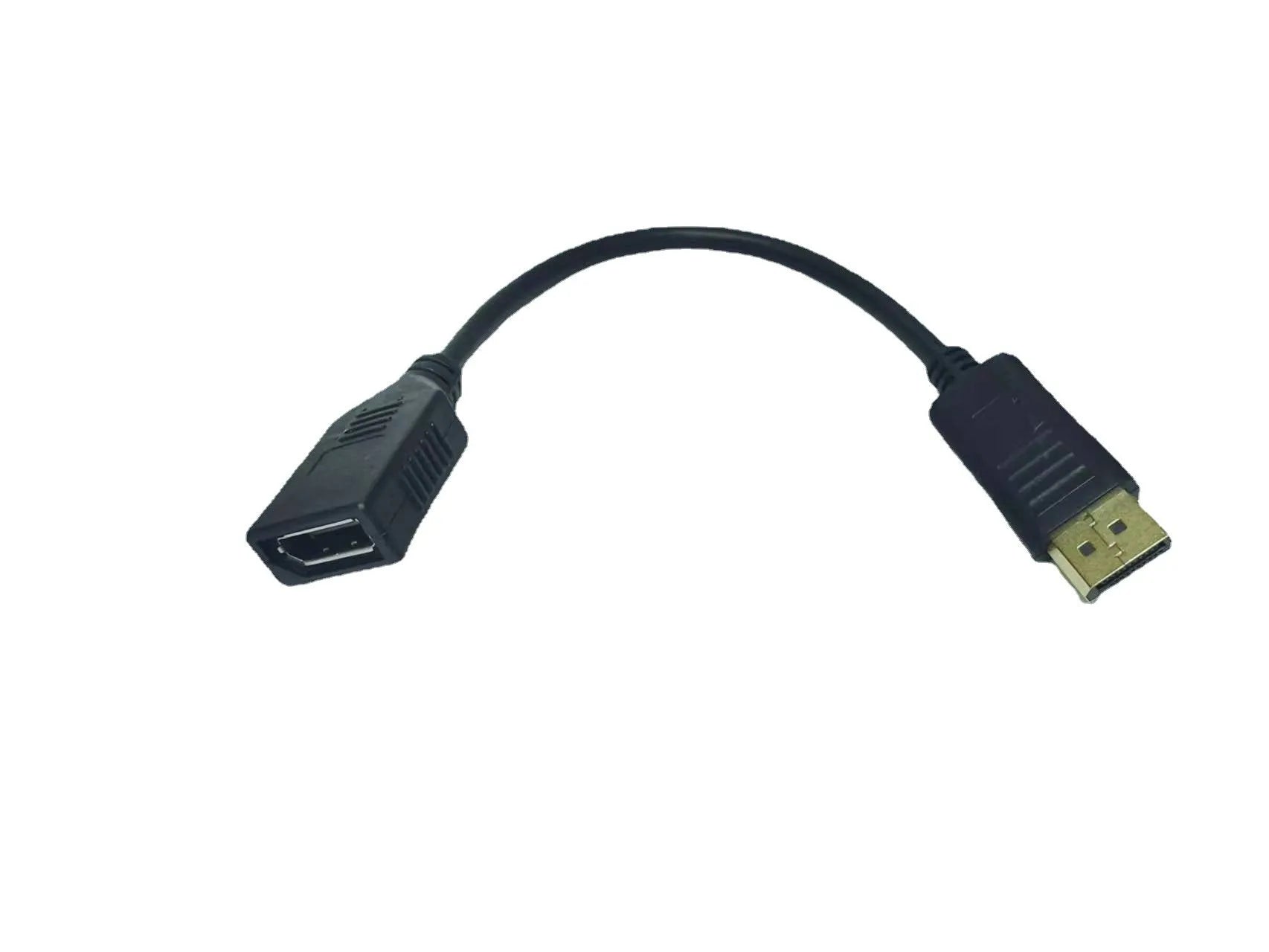 Black Display Port DP male to female extension cable approximately 10cm long with rotating adapter