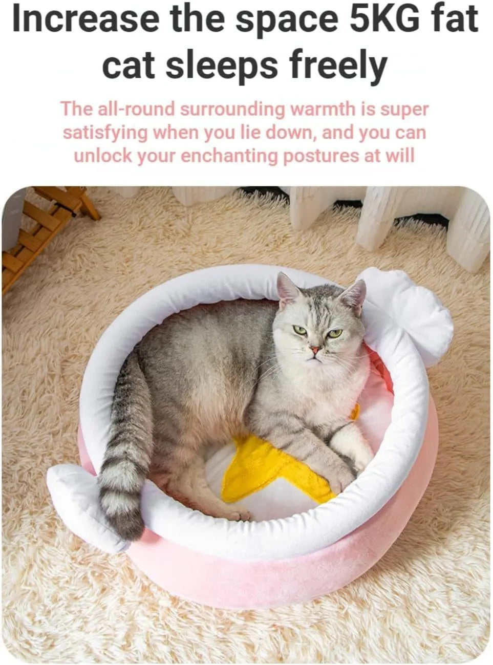 Honey pot magic shape cat bed with removable pad in pink or yellow for small cats and dogs