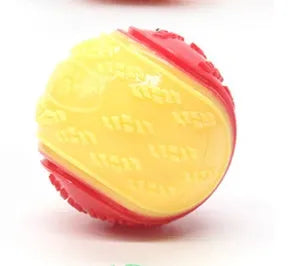 TPR dog training ball with sounding bell in assorted colour combinations measuring 6.5cm