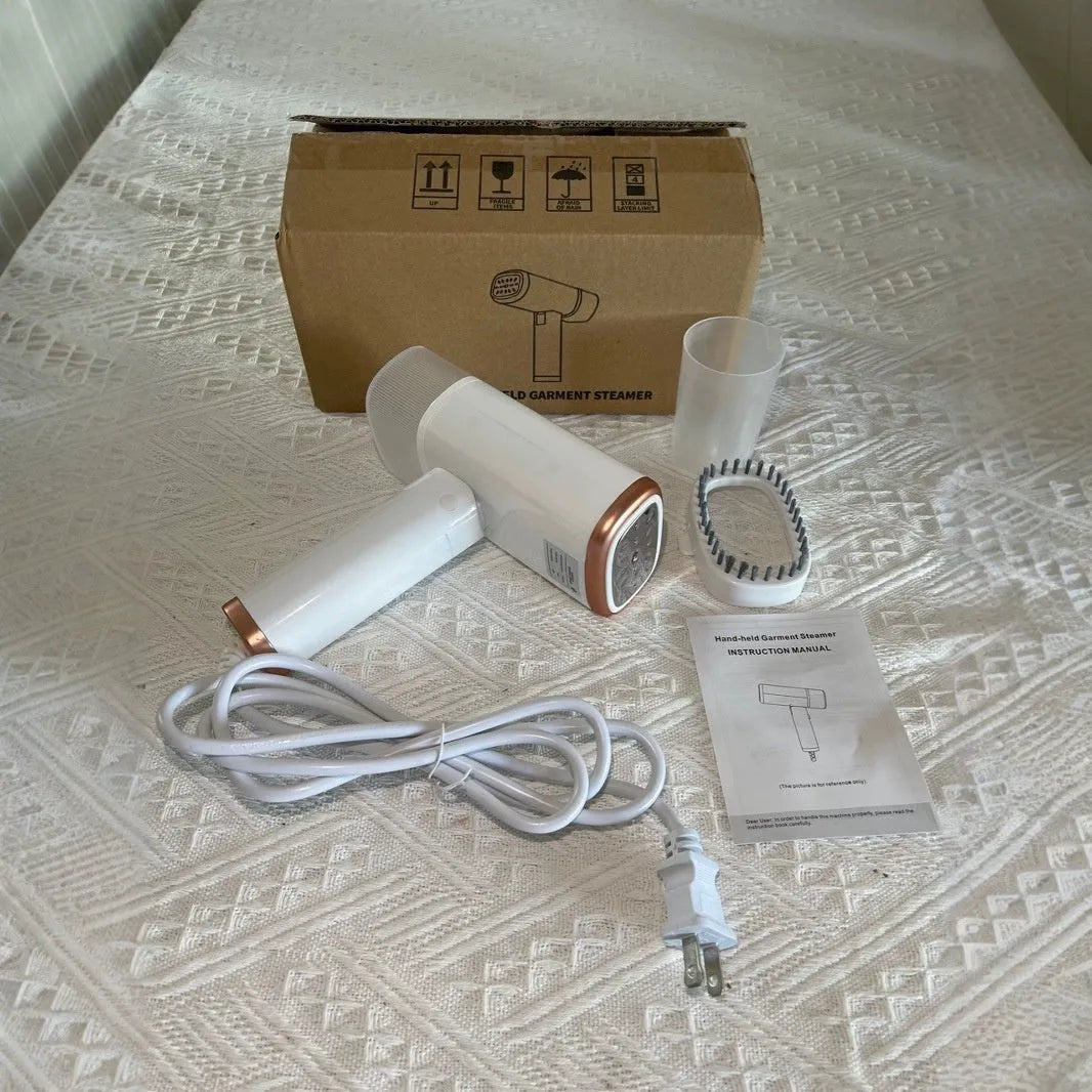 Portable small household handheld garment steamer 1000W white foldable design with UK plug on a white background