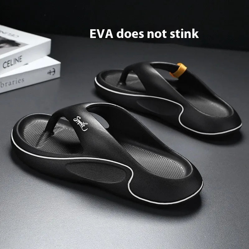 Men's EVA open toe slippers with thick injection moulded sole, available in black, khaki and white