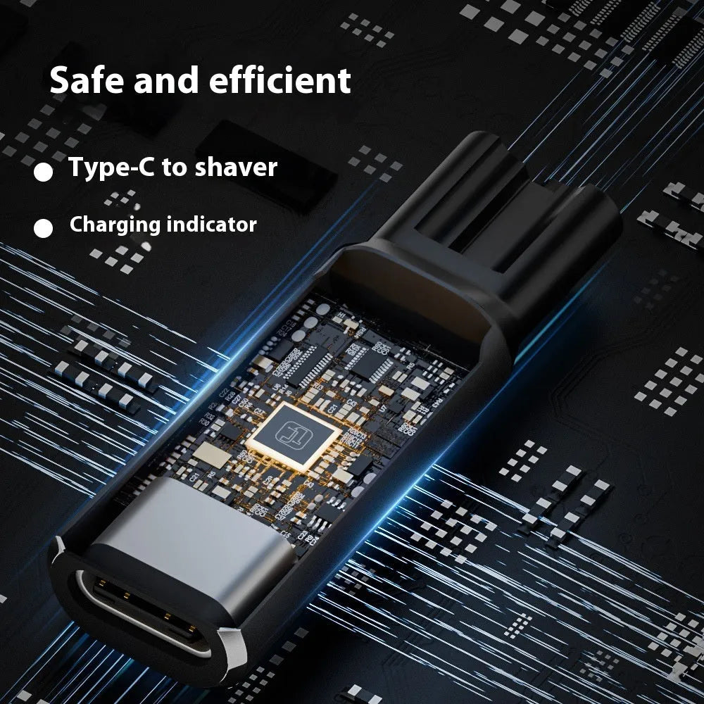 Black USB C charging adapter for electric shavers with 4.3V 8W output.