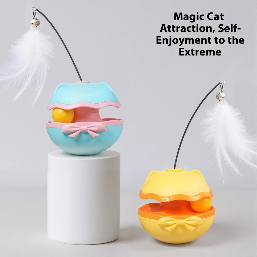 Electric cat toy tumbler with rotating teasing stick in lemon yellow colour