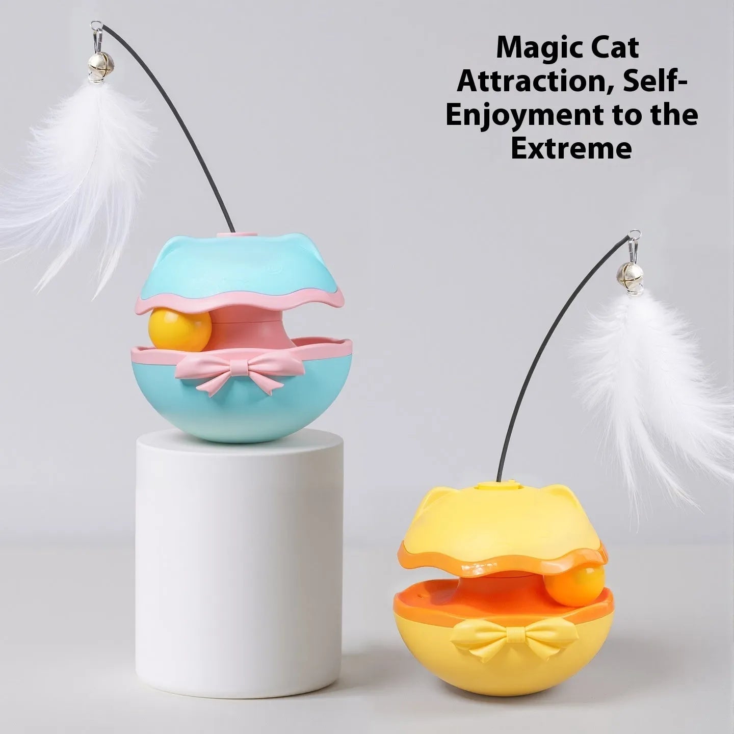 Electric cat toy tumbler with rotating teasing stick in lemon yellow colour