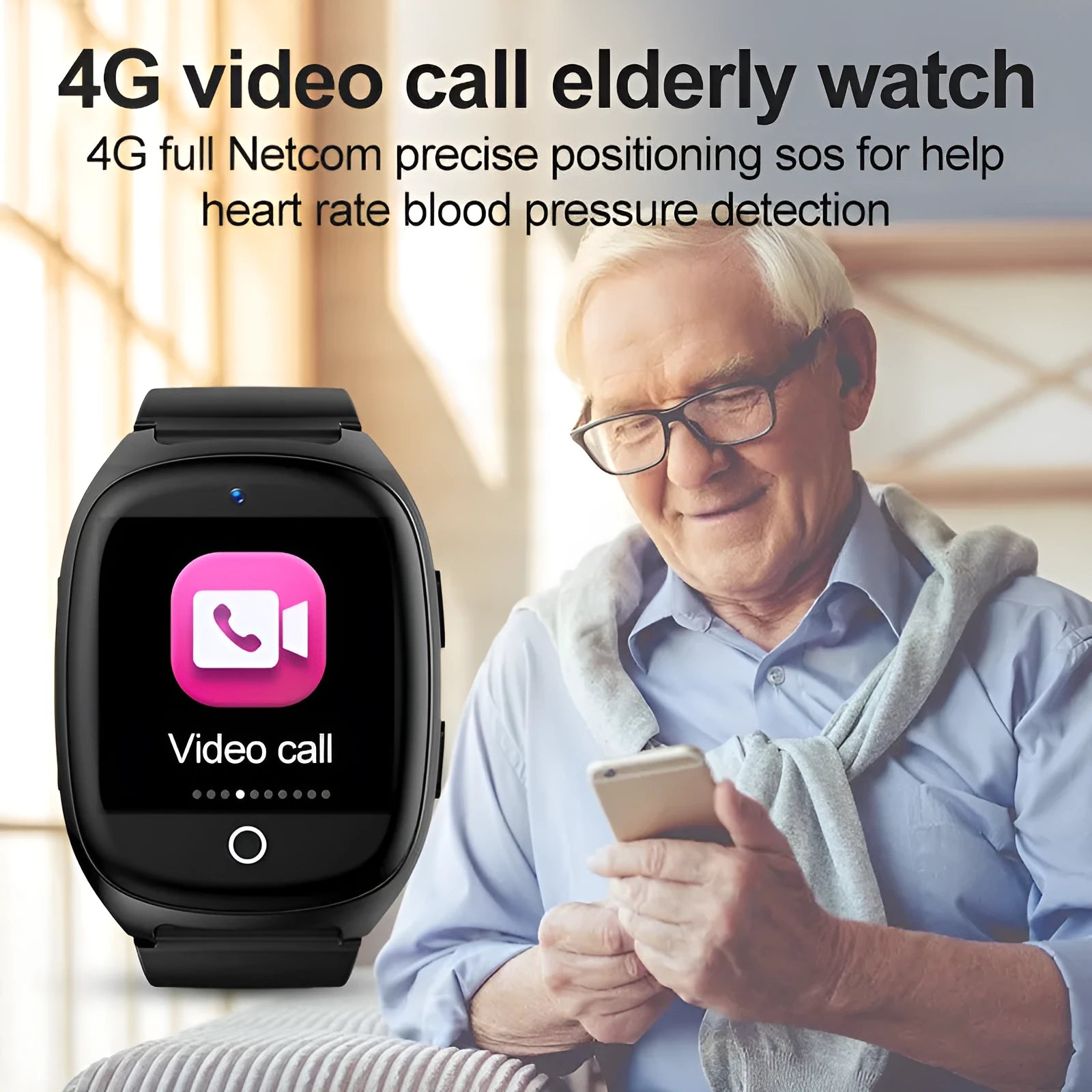 Black GPS tracker smartwatch with 1.54-inch touch screen showing health monitoring display