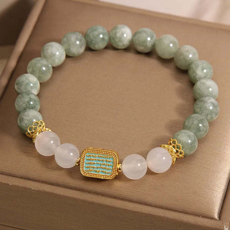 Oil green emerald crystal bracelet with five-sutra scripture design for women